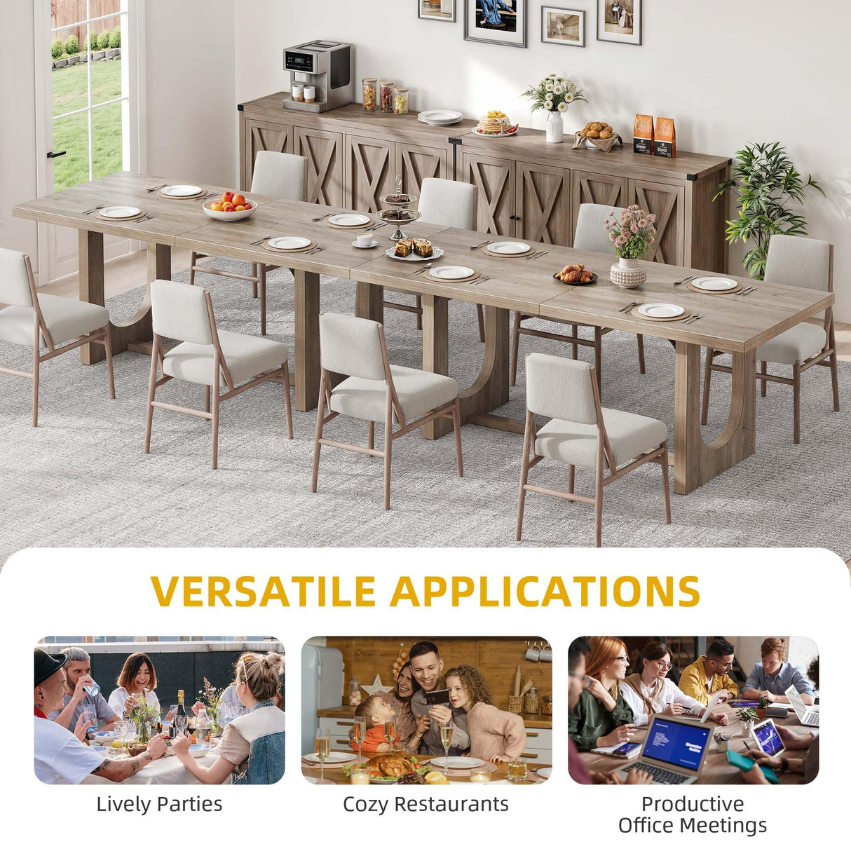 DWVO Dining Room Table for 6-8 People 70.86" Large Rectangle Dining Table Farmhouse Kitchen Table with Heavy Duty Wooden Base Rustic Dinner Table for Apartment Living Room Grey Oak DWVO