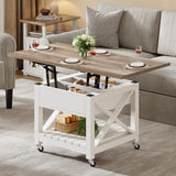 YITAHOME Lift Top Coffee Table with Wheels, Farmhouse Square Coffee Tables for Living Room, 2 Tier Small Coffee Table with Storage Compartment Rustic Wood Cocktail Table Dining Table, Grey Wash YITAHOME