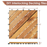PrimeZone 54 PCS Solid Acacia Wood Interlocking Patio Deck Tiles - 12" x 12" Indoor Outdoor Waterproof Flooring Tiles for Balcony, Backyard, Garden & Poolside, All Weather Use, Natural Wood, Diagonal PrimeZone