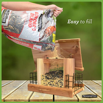 Pennington Cedar Chalet Bird Feeder 2 Pounds and 2 Suet Cakes - WoodArtSupply