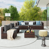 Amopatio Patio Furniture Sets, 7 Pieces Outdoor Rattan Sectional Sofa Set with Glass Table and Cushions, Wicker Patio Conversation Set for Outdoor Indoor Backyard Lawn Garden Porch (Grey) Amopatio