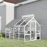 PawHut Large Catio Outdoor Cat Enclosure for Multiple Kittens, Wooden Cat House with Waterproof Cover, Walk in Kitty Cage Kennel with 2 Condos, 6 Platforms, Bridge, Doors, 110" x 73" x 74", White PawHut