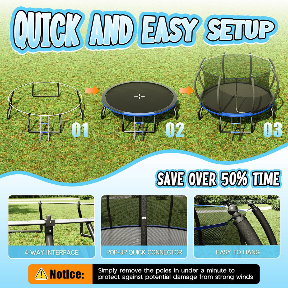 YUMPIE 8FT 10FT 12FT 14FT 16FT Trampoline with Pop-up Quick Connector, Trampoline Outdoor with Enclosure and Ladder, ASTM Approval for Kids and Adults YUMPIE