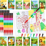 BenLouis 24 Jungle Safari Mini Coloring Books Kids with 24 Stacking Crayons Zoo Animals Party Favors Activity Books Bulk for Kids Wild One Lion Goodie Bag Gift Stuffer Classroom Reward BenLouis