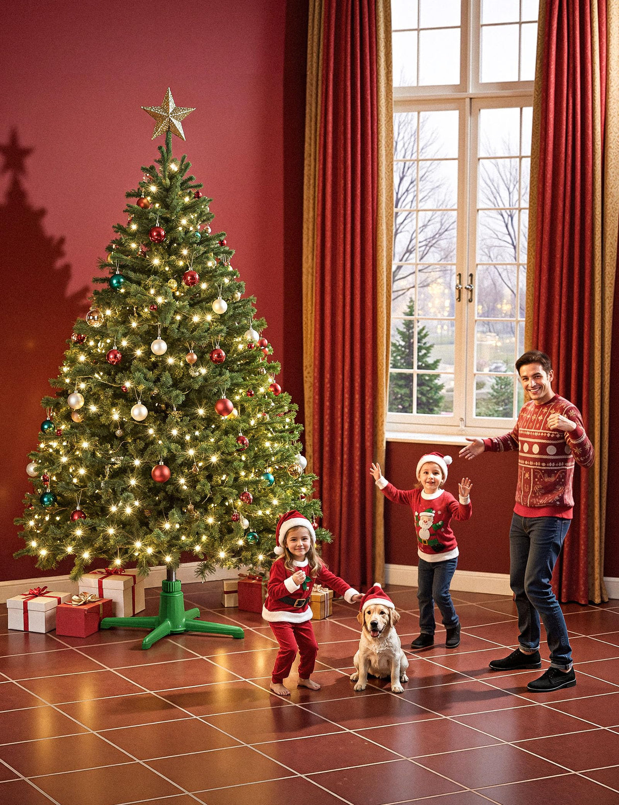 DG-Direct Musical 360° Rotating Christmas Tree Stand, Anti-tilt Noiseless, Up to 9ft 120 lb Artificial Fits 1.25–2" Tree Poles, Spinning Tree Stand with Remote, Built-in 3 Light Output Ports 800W DG-Direct