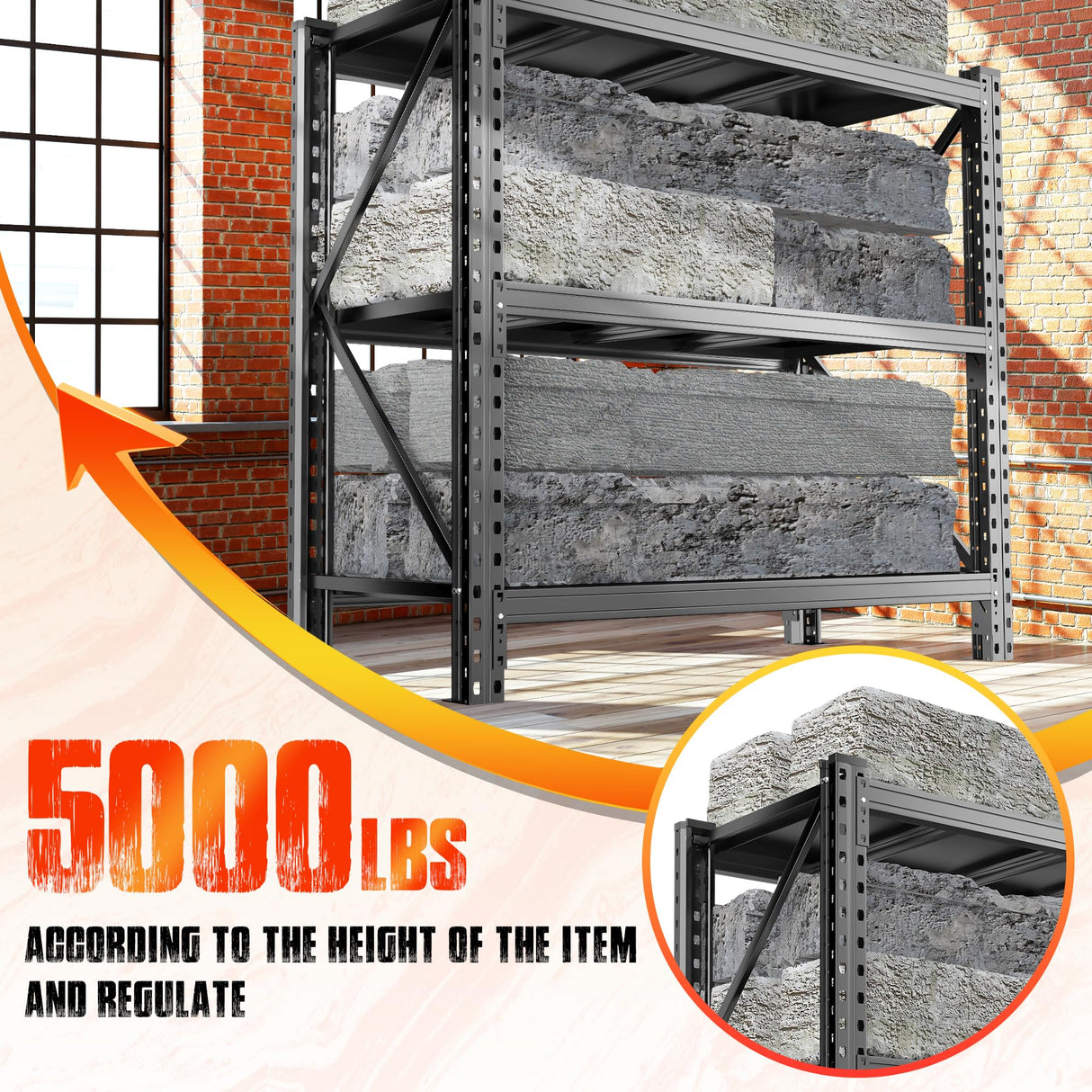 Heavy Duty Storage Shelves, 51.2"W Metal Garage Shelving Units, Durable Adjustable Steel Utility Shelf for Home Commercial Industrial Warehouse Storage Organization Utility Shelving Units, Black PRESTELION