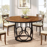 Tribesigns Round Dining Table for 4-6 People, 47-Inch Circle Kitchen Table Large Dining Room Table with Sturdy Metal Base, Wood Dinner Table for Dining Room, Kitchen, Living Room, Dark Walnut & Black Tribesigns