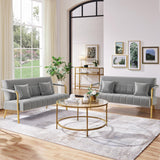 Yaheetech 56.5" W Modern Loveseat 2 Seater Sofa Luxurious Velvet Fabric Couch with Gold-Tone Metal Arms and Legs for Living Room, Home Office, Studio Light Gray Yaheetech