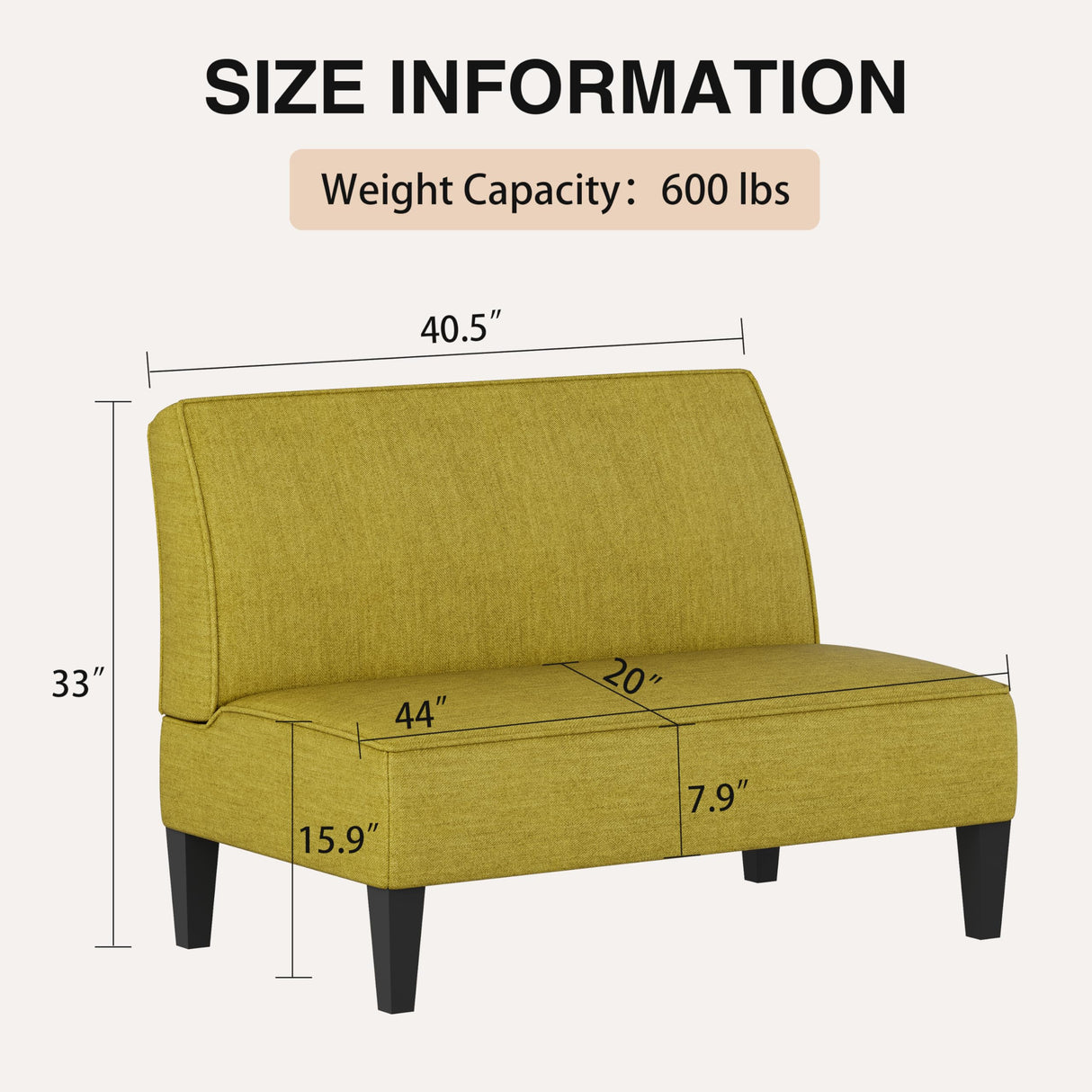 Changjie Furniture Small Loveseat Sofa Upholstered Mini Couch for Small Spaces 2-Seater Sofa Couch with Wooden Legs for Bedroom Living Room (Green) Changjie Furniture