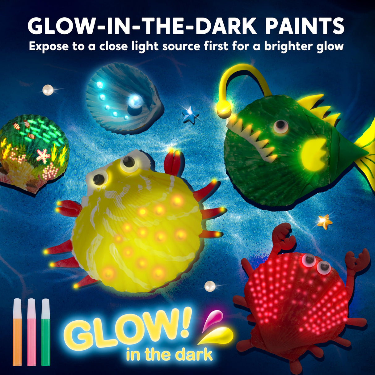 Klever Kits 12 Glow in The Dark Sea Shell Painting Kit-Arts & Crafts for Boys and Girls Ages 6-12, Art Supplies, Kids Craft Paint Kits, Creative Art Toys for Birthday Party Gift Klever Kits