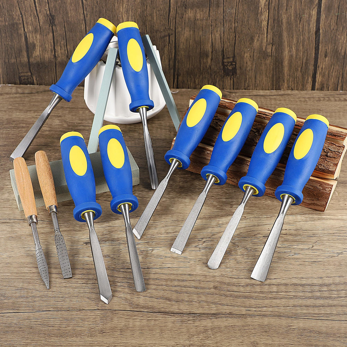 Lulu Home 13 PCS Wood Chisel with Canvas Bag, Wood Carving Tool Set Including Steel Beveled Chisel Tools with Rubber Handles, Rasps and Sharpening Stones for Woodworking Lulu Home