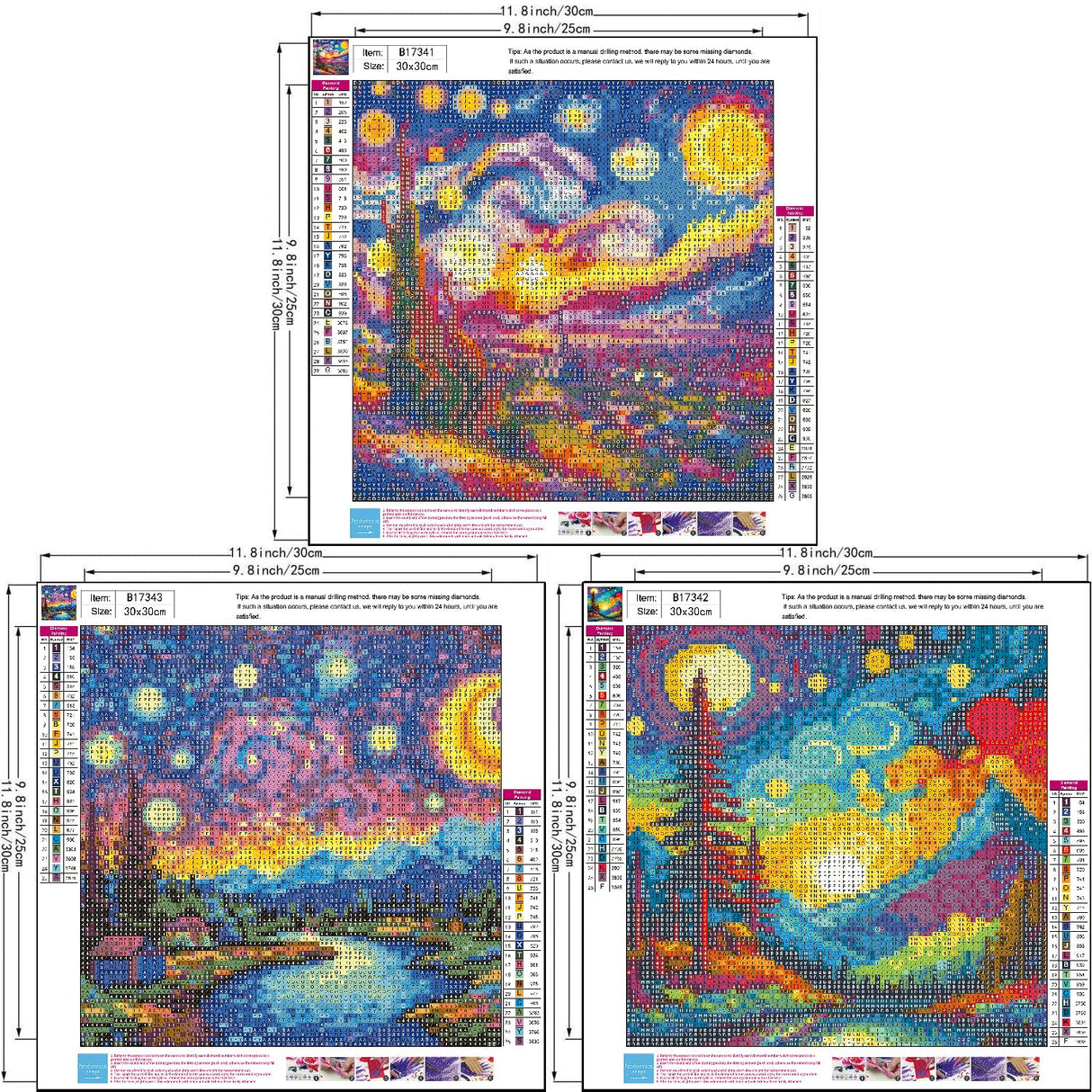 3 Pack Aurora Sun and Moon Starry Sky Diamond Art Kits for Adults,Fantastic Landscape Lake Village Diamond Painting Kits for Beginners,DIY Full Drill Dots Gem Art Paint for Home Wall Decor 12x12 in VIGEGU