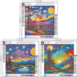 3 Pack Aurora Sun and Moon Starry Sky Diamond Art Kits for Adults,Fantastic Landscape Lake Village Diamond Painting Kits for Beginners,DIY Full Drill Dots Gem Art Paint for Home Wall Decor 12x12 in VIGEGU