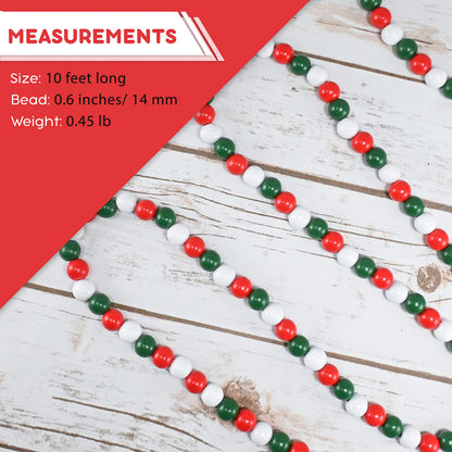 Ornativity Red and Green Garland - Rustic Christmas Wooden Farmhouse Xmas Decor Country Wood Beaded Home and Holiday Garland Tree Decorations Boho Strand of Beads 10 Feet