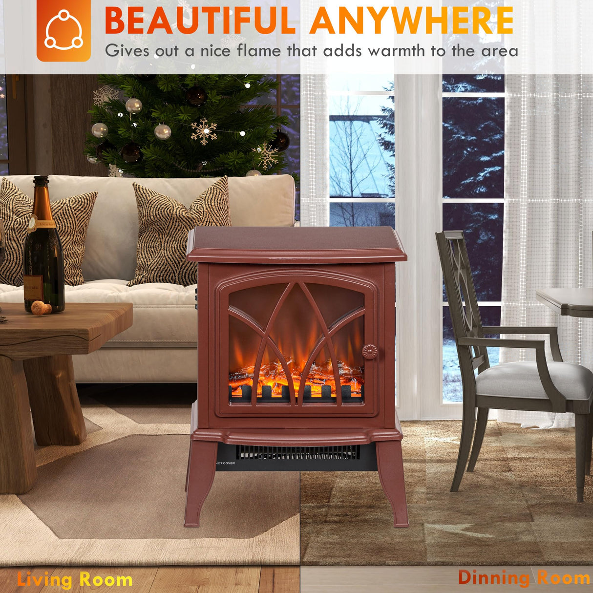 HOMCOM Electric Fireplace Stove, 18" Freestanding Fireplace Heater with Realistic Flame, Overheating Protection, Portable, 750W/1500W, Red HOMCOM