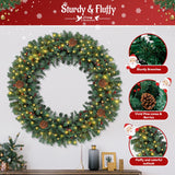 Prelit Christmas Wreath 48 Inches Large Outdoor Christmas Wreath 162 Warm White LED Lights, Artificial Lighted Christmas Wreath Winter Wreath with 460 PVC Tips Vivid Pine Cones and Berry Clusters Abbrevi