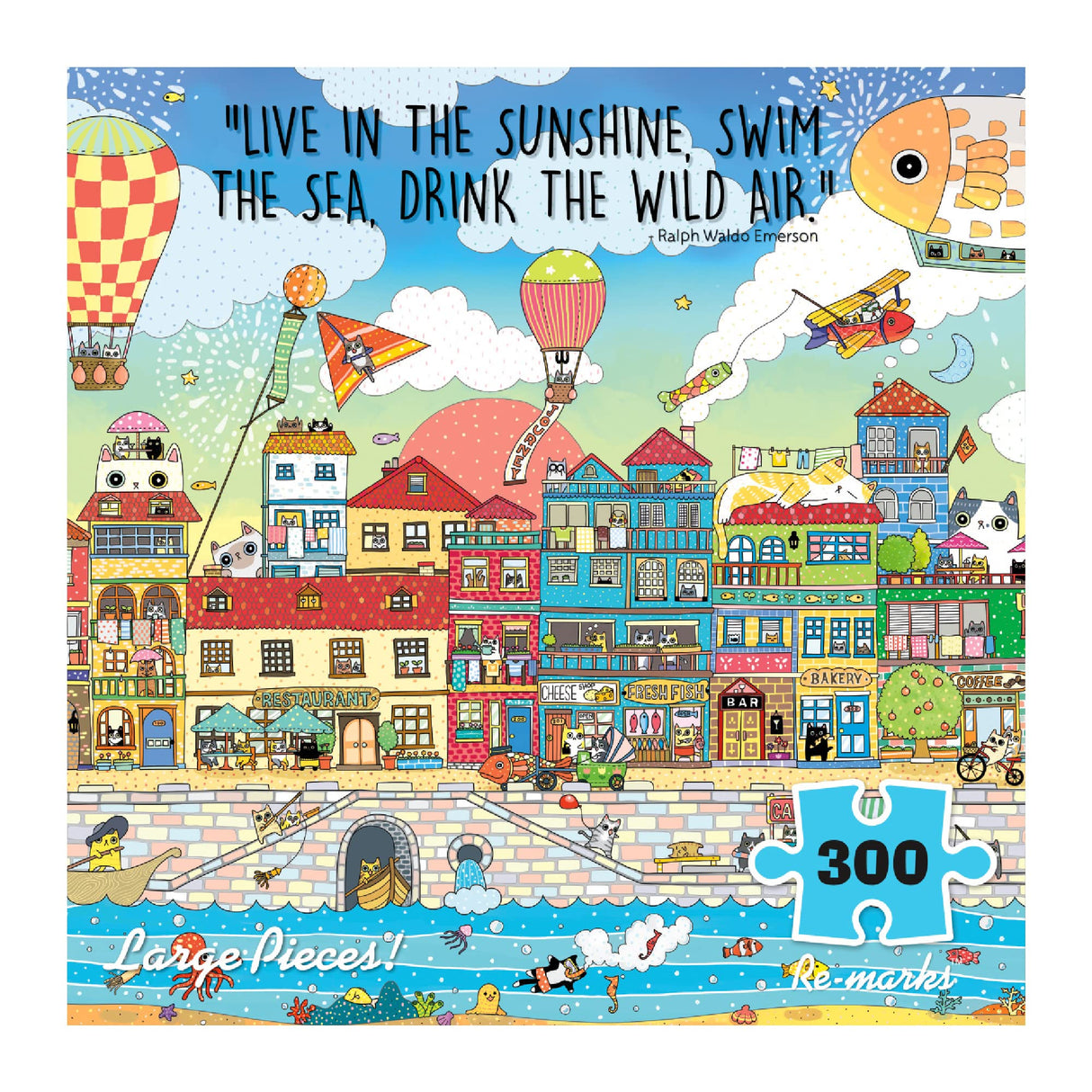 Re-marks Harbor City Illustrated Puzzle, 300-Piece Jigsaw Puzzle for All Ages Re-Marks