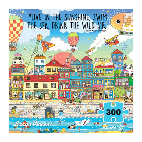 Re-marks Harbor City Illustrated Puzzle, 300-Piece Jigsaw Puzzle for All Ages Re-Marks