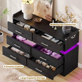 DWVO 6 Drawer Dresser with LED Light, Modern Dresser Chest of Drawers, Wide Drawer Organizer Cabinet with Top Storage Shelf, Black DWVO