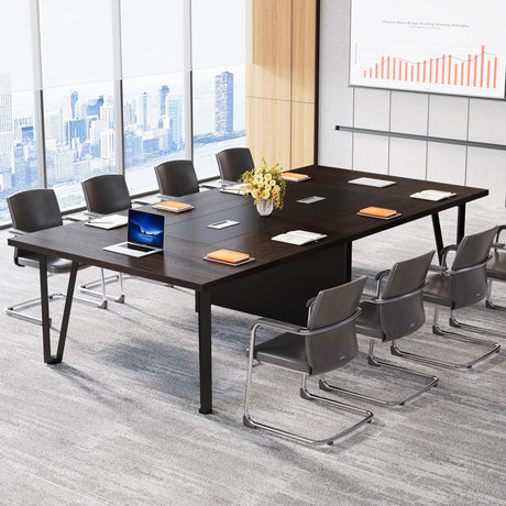 Tribesigns 8FT Large Conference Table, 94.5L x 47.2W x 29.5H Inches Modern Rectangle Meeting Table with Cable Management for Office Conference Room Business Seminar, Black Brown Tribesigns