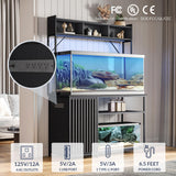 BELLEZE Aquarium Stand with LED Lights 55-90 Gallon, Fish Tank Stand with Heavy Duty Metal Fluted Storage Cabinet and Power Outlets, 1200 LBS Capacity,Fish Turtle Tank Compatible, Black Ebony BELLEZE