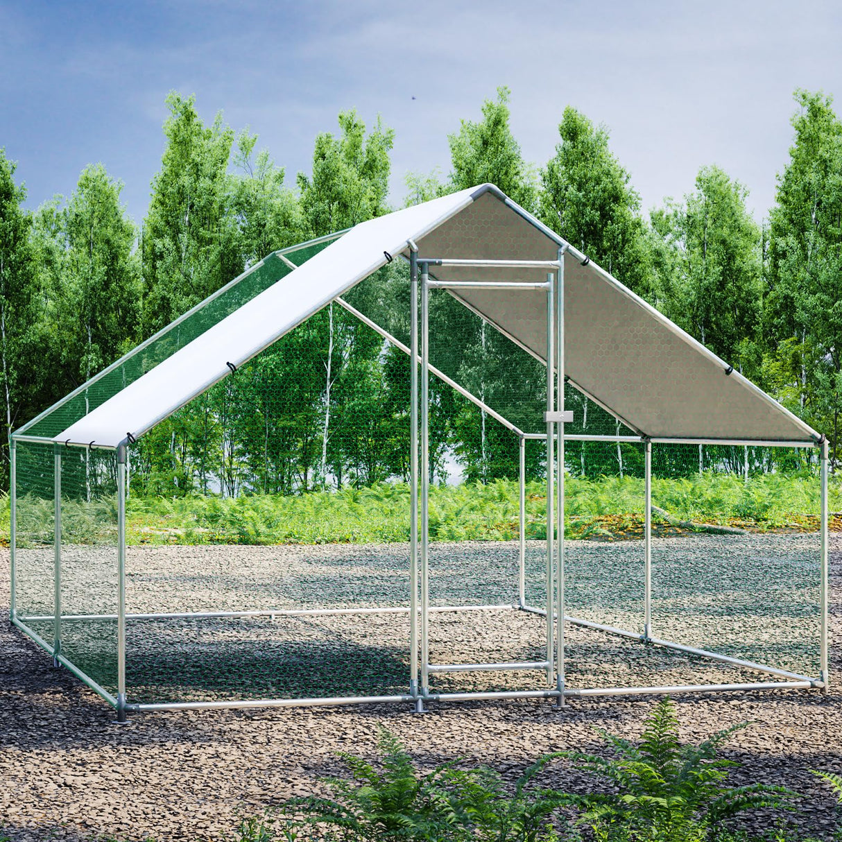 HEYTOWN Large Metal Chicken Coop Chicken Pen Walk-in Poultry Cage with Water-Resident and Anti-UV Cover Chicken Runs for Yard with Cover Duck Rabbit Dog House Outdoor HEYTOWN