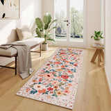 DUKINO 2x6 Runner Rug for Hallway, Washable Kitchen Runner Rug with Non Slip Backing, Low Pile Soft Boho Floral Runner for Kitchen, Hallway, Entryway, Laundry, Bedroom, Beige DUKINO