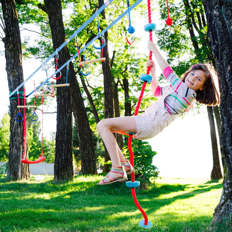 Double Ninja Slackline Obstacle Course for Kids | 110 Foot Line | Monkey Bars Playground Equipment | Ninja Warrior Obstacle Course for Kids | Patented Double Line Design (Deluxe) Lily's Things