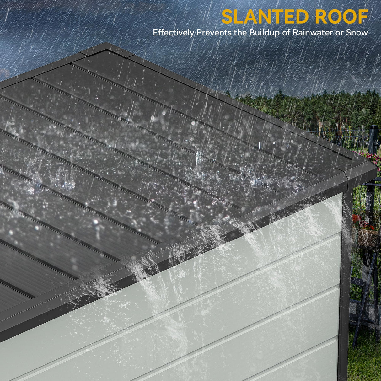 DWVO Outdoor Storage Shed, All-Weather Resin Plastic Storage Shed with Windows, Slanted Roof, Raised Floor, Capacity for Garden Tools & Equipment, Ideal for Backyard & Garden DWVO