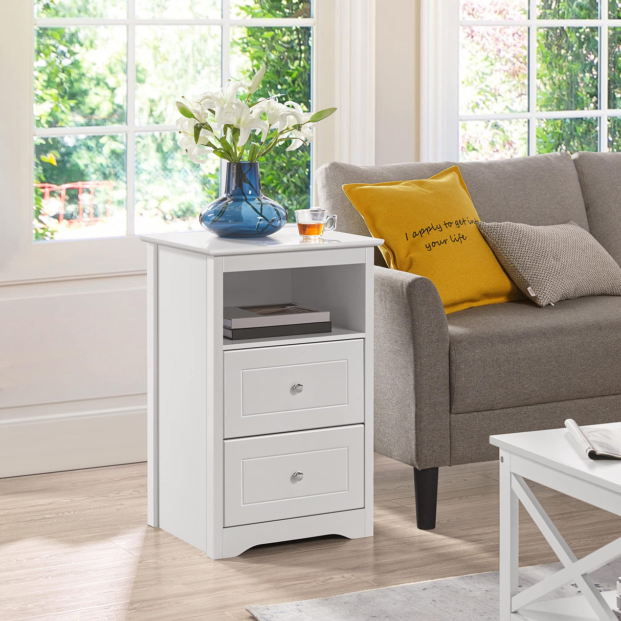 Yaheetech Nightstand with 2 Drawer and 1 Open Shelf, 29" Tall Bedside Table Wooden Flie Cabinet Telephone Table Bed Side Table with Storage for Bedroom White Yaheetech