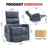 Manual Swivel Rocker Recliner Chair for Adults, Overstuffed Reclining Glider Chair for Nursing with Vibration Massage & Heat, Living Room Rocking Recliner 3-Stage backrest, Chenille Fabric Blue EZZUP