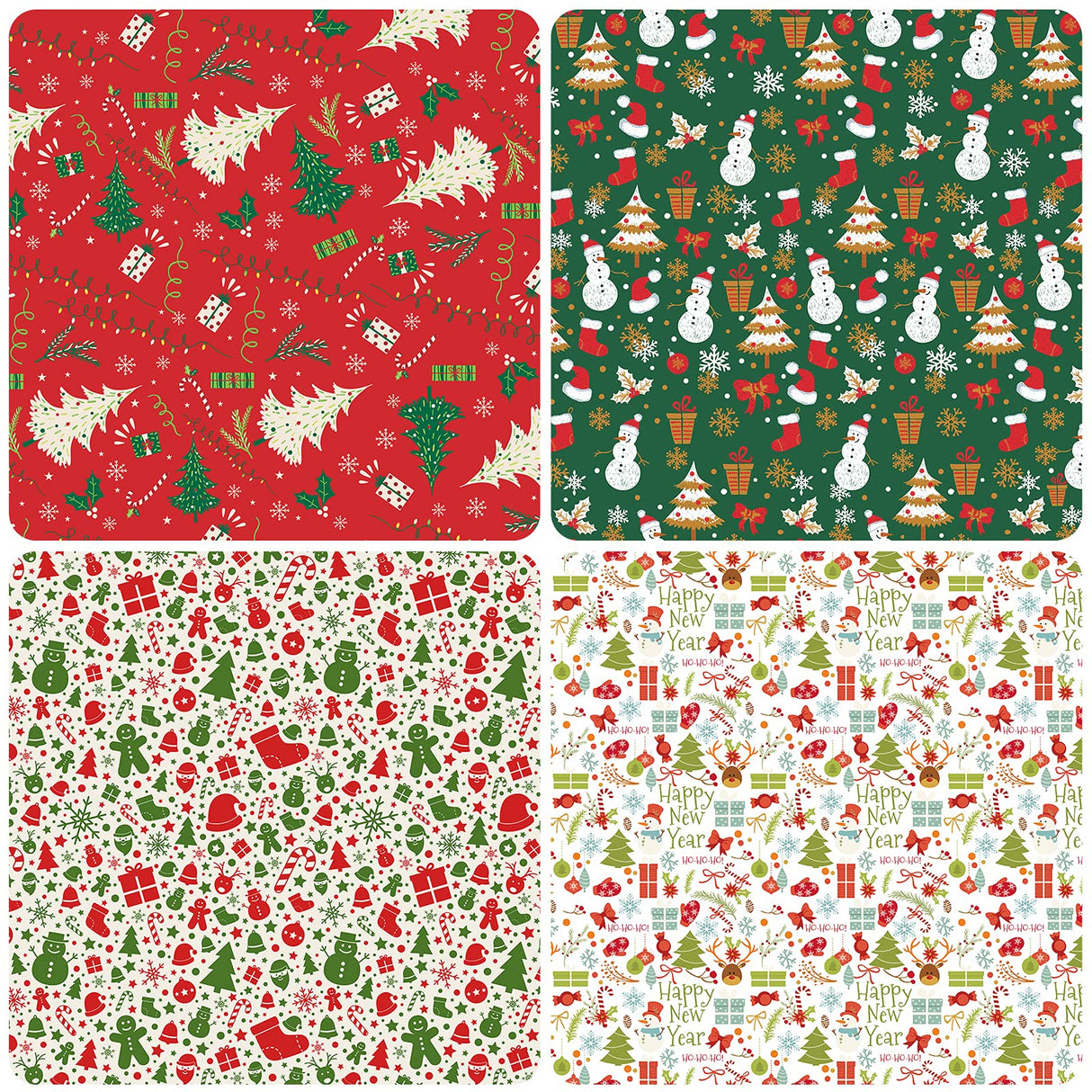 PlandRichW Christmas Wrapping Paper Folded for Kids Boys Girls Man Women Gift's. Papercraft Snowmen, Candy Canes, Tree, Socks, Snowflakes, Happy New Year Bulk of 12 Sheets 20"x 29" Folded PlandRichW