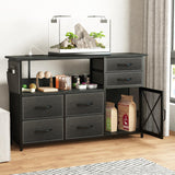SZLHANJZ Dresser for Bedroom with LED Lights, TV Stand with Charging Station for 50 inch TV, 6 Drawers Chest with Door and Side Storage, Long Metal Dresser Table for Living Room, Black SZLHANJZ