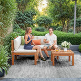 Devoko 4 Pieces Outdoor Sectional Couch Patio Sectional Sofa with Acacia Wood Coffee Table, Outdoor L-Shaped Couch with All-Weather Cushion for Patio,Deck,Backyard(White) Devoko