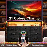 EnHomee Dresser TV Stand with 10 Drawers for 55" TV Stand for Bedroom with LED Lights & Power Outlets Wide Dresser for Bedroom with Shelves & Side Pockets Sturdy Metal Frame & Wood Top, Charcoal Black EnHomee