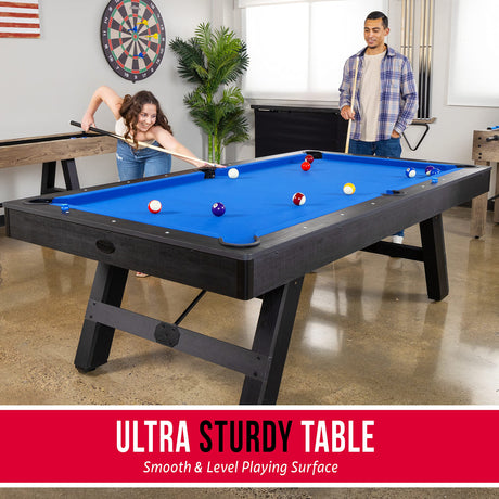 GoSports 8 ft Pool Table with Wood Finish - Modern Billiards Table with 2 Cue Sticks, Balls, Rack, 96"L x 51"W x 31.9"H, Felt Brush and Chalk GoSports