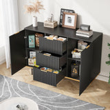 Buffets & Sideboards, Fluted Sideboard Cabinet, 2 Door 3 Drawer Design, Acceent Black Sideboard - Elegant Cabinet Ideal for Dining Room and Kitchen Storage 47.2 inch Svimi