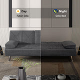 VECELO Modern Convertible Folding Futon Sofa Bed with Removable Armrests Breathable Linen Recliner Couch for Living Room/Apartment Lounge, 2 Cup Holders, Dark Grey VECELO