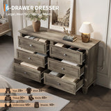 GarveeHome Farmhouse Grey Dresser for Bedroom with 6 Drawer, Double Dresser TV Stand with Vintage Handle, Wide Wood Dressers & Chests of Drawers, 6 Drawer Dressers for Bedroom, Living Room, Hallway GarveeHome