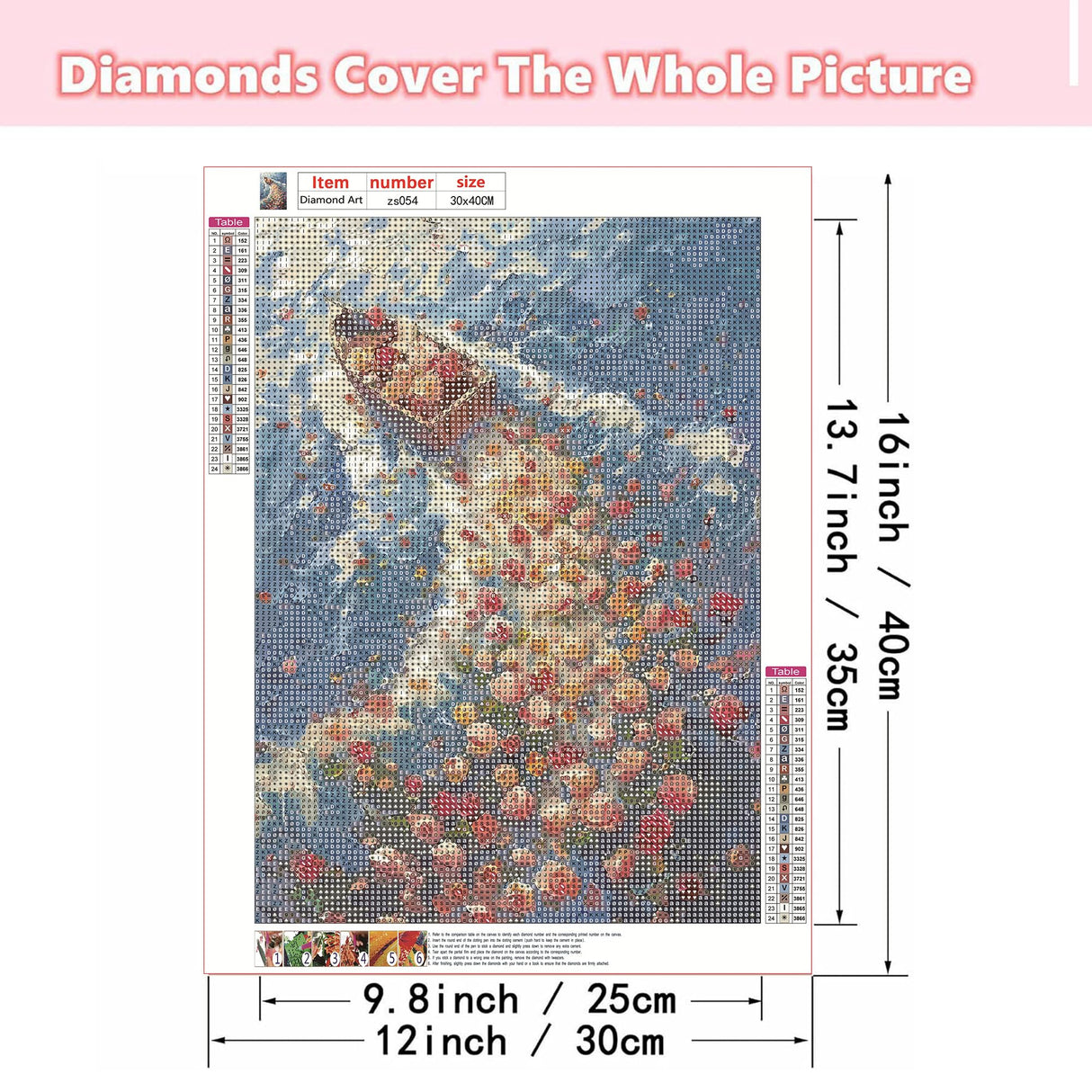 Ohhvvow Diamond Painting Kit for Adults: Sailing Ship with Flower Waves - Full Drill Round Diamonds Ocean Art | Stress Relief DIY Craft Decor, 12x16 inch Ohhvvow