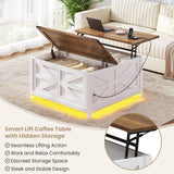 Seetech 35.8" Led Coffee Table with Lift Top Storage,Farmhouse Coffee Table for Living Room, Square Coffee Tables with Large Hidden Storage Compartment,AC Outlet and Adjustable Shelves,White Seetech
