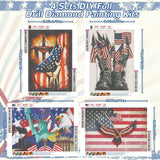 Independence Day Diamond Painting Kits for Boys 4 Pack 5D Military Diamond Art Patriotic Drill DIY American Flag Diamond Painting for Adults Home Wall Holiday Craft Decor, 12 x 16 Inches Leinuosen