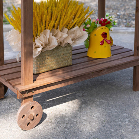 Outsunny 36'' Wooden Potting Bench Work Table with 2 Removable Wheels, Sink, Drawer & Large Storage Spaces, Brown Outsunny