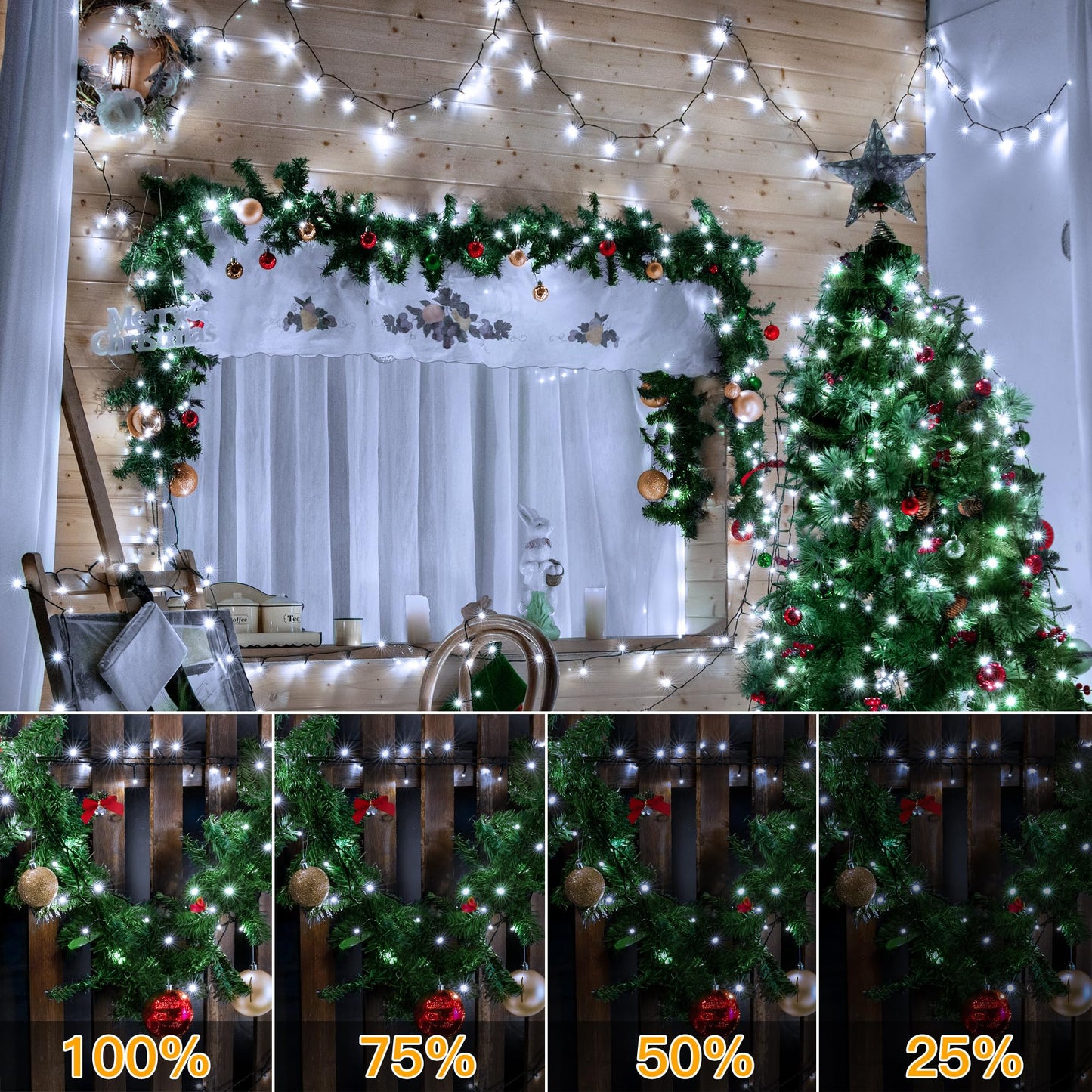 Ollny Christmas Lights, 500LED 164FT Long Christmas Tree Lights with 8 Modes Remote Timer IP44 Waterproof, Outdoor Christmas Lights for Tree House Yard Outside Xmas Decorations White