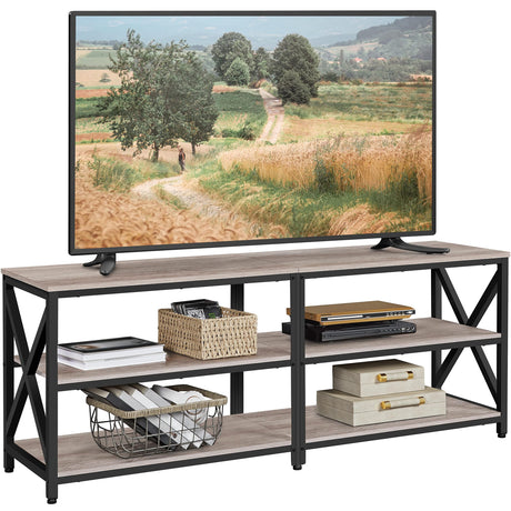 Yaheetech TV Stand for 70 Inch TVs, Industrial Media Entertainment Center with 3-Tier Storage Shelves, 63" TV Console with Metal Frame for Living Room, Gray Yaheetech