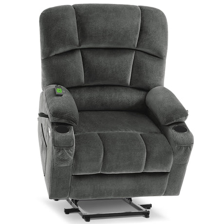 MCombo Oversized Dual Motor Power Lift Recliner Chair Sofa with Massage and Heat for Big Elderly People, Infinite Position, USB Ports, Fabric R7688 (Grey, Large-Oversize) MCombo