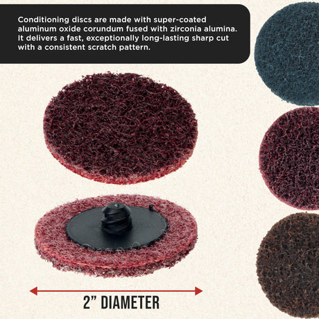 Dura-Gold 46-Piece 2" Diameter Surface Conditioning Sanding Discs Variety Pack - 15 Each Coarse, Medium, Fine Grit Quick Change Roll Lock, 1/4" Backing Pad - Removes Rust Oxidation and Paint Removal Dura-Gold