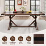 Hlivelood 71 Inch Dining Table for 6 People, Rectangular Kitchen Farmhouse Table W/Thickness Waterproof Wood Tabletop,Long Dining Room Tables W/Wood Strip Base for Kitchen Living Room(BR) Hlivelood