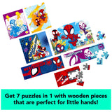 Marvel Spidey and his Amazing Friends 7 Wood Jigsaw Puzzles with Sliding Wood Storage Box- Spidey and his Amazing Friends Toys for Kids Ages 4+ Spin Master Games