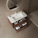 GUCOGUKA Wall-Mounted Bathroom Vanity, 36'' Floating Vanity with Sink Combo, Plywood Bathroom Vanity with 2 Soft-Close Drawers, Sink Hole Cover and Drain﻿, Retro Walnut GUCOGUKA